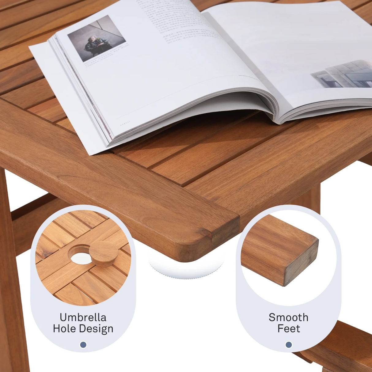 Expandable Wooden Outdoor Dining Set of 7, with Textilene Fabric Chairs, 4-8 Seater Patio Furniture, Adjustable Feet, Wood Table with Umbrella Hole