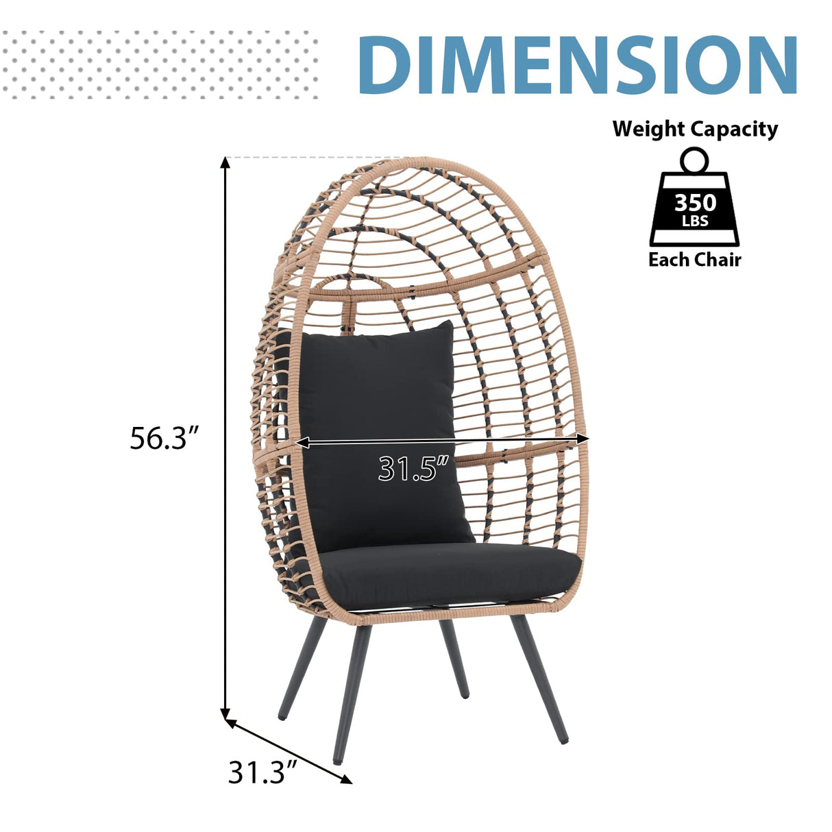 JOIVI Wicker Egg Chair, Outdoor Indoor Oversized Stationary Egg Chair with Stand and Cushions, Large Egg Basket Chair