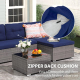 3 Pieces Patio Conversation Set, PE Wicker Rattan Outdoor Furniture Set, 2 Ways Small Sectional Sofa with Cushions, Tempered Glass Coffee Table