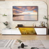 JOIVI Extendable LED TV Stand, Modern Entertainment Center with 2 Drawers, Sliding Tabletop Media Console with Storage Cabinet for Living Room