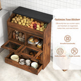 JOIVI Large Potato Storage Wood Bin, Wooden Bread Storage Bins with Removable Drawer & 4 Doors, 31'' Onion Organizer with Grocery Section, Vegetable Organization Cabinet for Kitchen