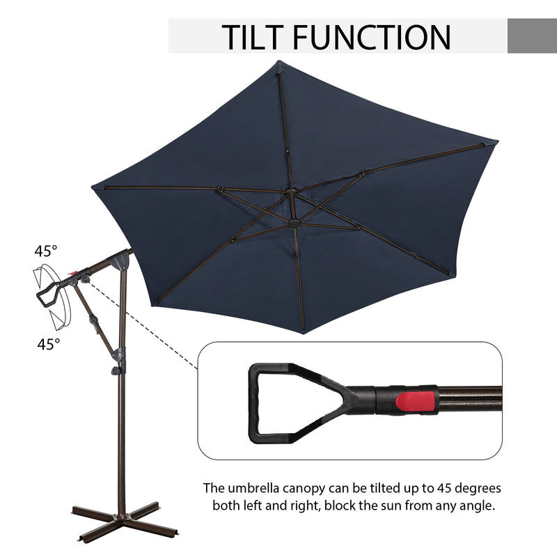 10ft Offset Hanging Patio Umbrella, Outdoor Cantilever Aluminum Umbrella with 360° Rotation, Crank and Tilt System, Cream White