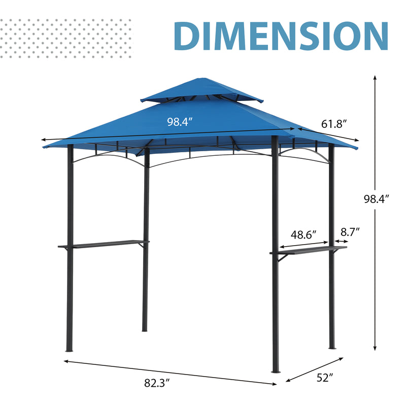 Grill Gazebo 8’by 5’Outdoor Patio Backyard BBQ Grill Shelter Double Tiered Soft Canopy Top with Steel Frame and Bar Counters, Red / Beige / Gray