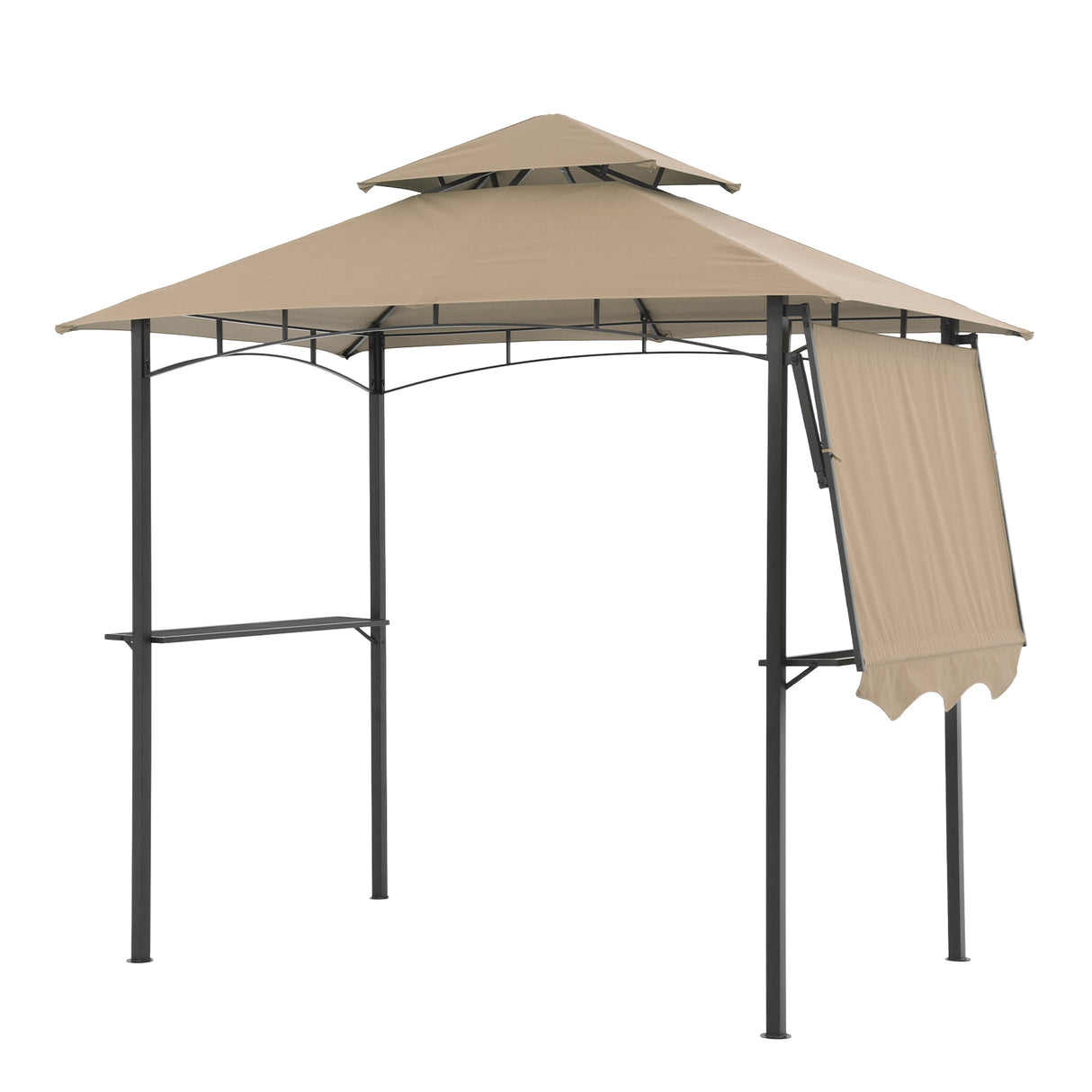 JOIVI 8’ x 5’ Grill Gazebo, Double Tiered Patio Outdoor BBQ Gazebo Grill Canopy Shelter with Adjustable Side Awning