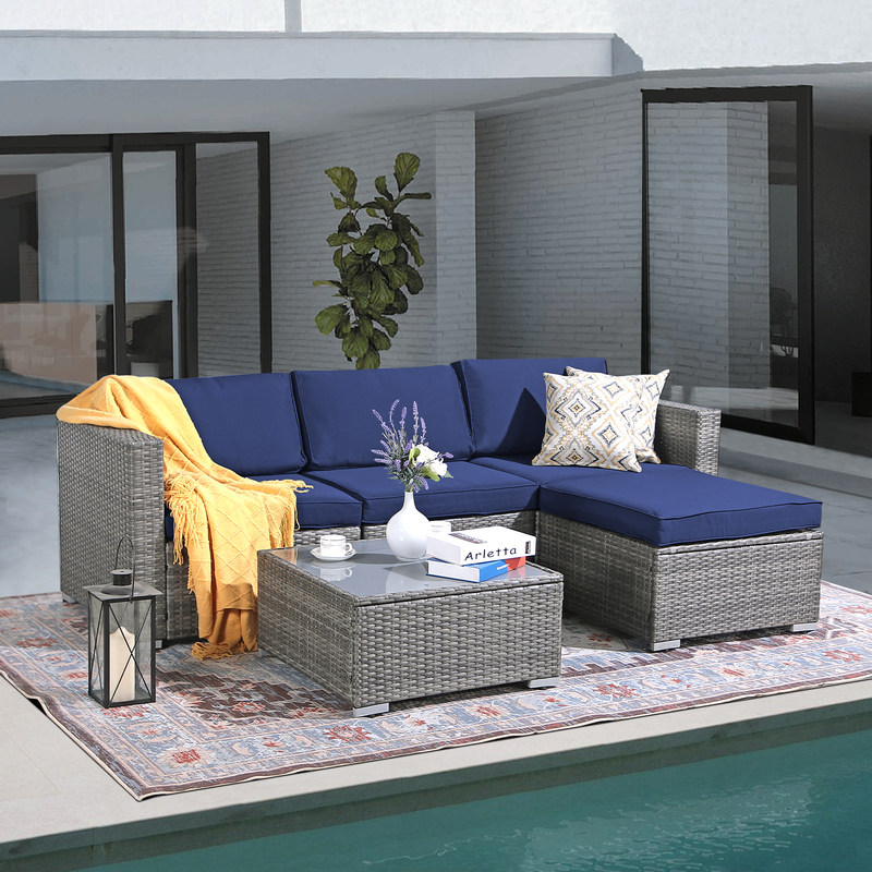 5 Piece Outdoor Patio Wicker Sectional Furniture Set with Coffee Table