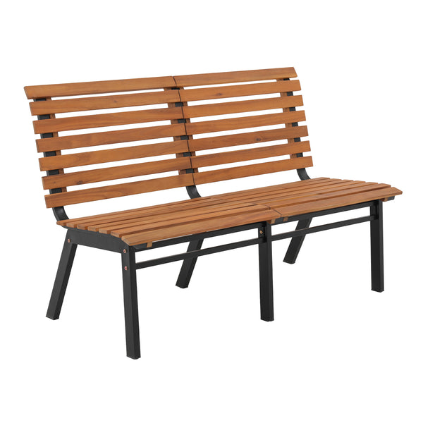 COBANA Patio Outdoor Garden Bench, Natural Acacia Wood Park Bench for 2 Person, Garden Seat with Slatted Backrest for Outside Backyard, Front Porch, Deck