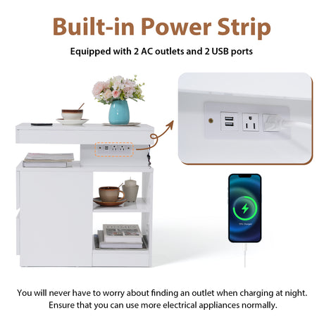 JOIVI LED Nightstand with Charging Station, 2-Drawers High Gloss Bedside Table, Modern End Side Table with LED Lights
