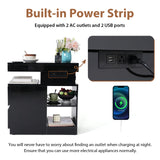 JOIVI LED Nightstand with Charging Station, 2-Drawers High Gloss Bedside Table, Modern End Side Table with LED Lights