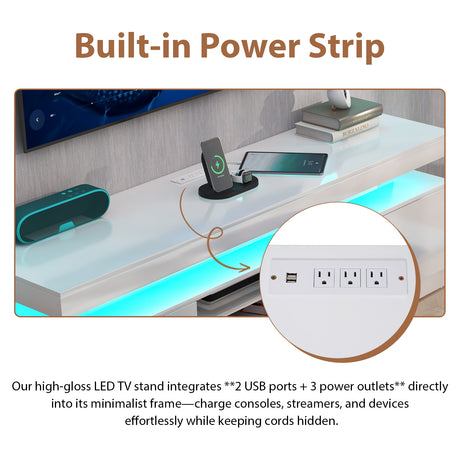 JOIVI LED TV Stand with Power Outlets, Modern High Gloss Entertainment Center for TVs Up to 75", TV Media Console with Storage