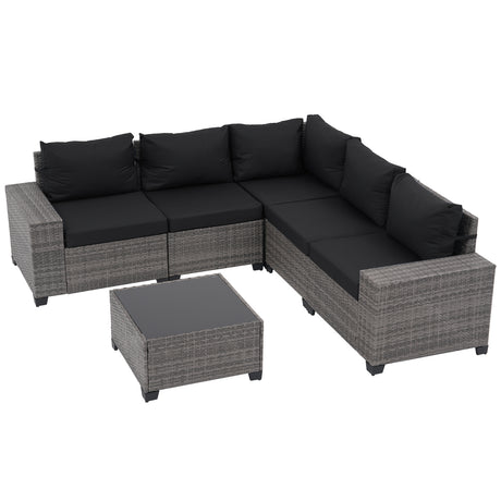 JOIVI 6-Piece Patio Furniture Set, Rattan Outdoor Conversation Set with Coffee Table, Wicker Sectional Sofa Set with Wide Armrest