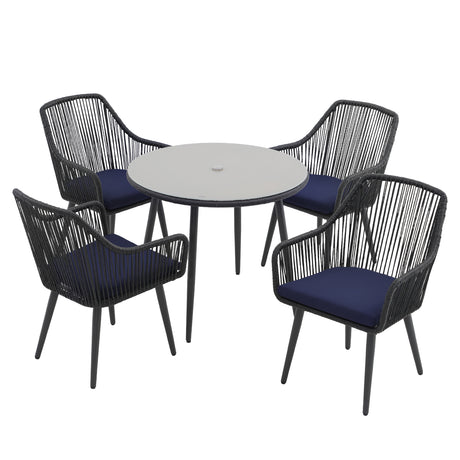 JOIVI 5-Piece Outdoor Dining Set, Wicker Patio Dining Set, Black Rattan Patio Furniture Table and Chairs Set for 4 People, with Um