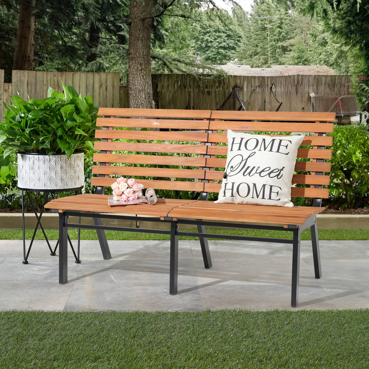 COBANA Patio Outdoor Garden Bench, Natural Acacia Wood Park Bench