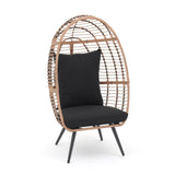 JOIVI Wicker Egg Chair, Outdoor Indoor Oversized Stationary Egg Chair with Stand and Cushions, Large Egg Basket Chair