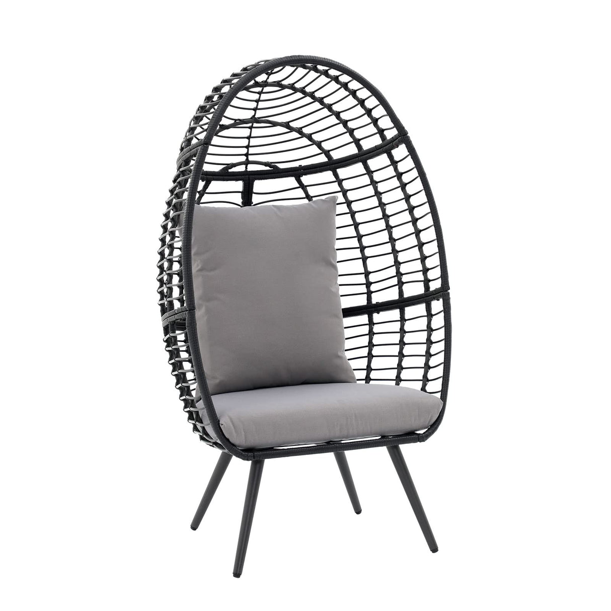 JOIVI Wicker Egg Chair, Outdoor Indoor Oversized Stationary Egg Chair with Stand and Cushions, Large Egg Basket Chair