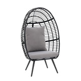 JOIVI Wicker Egg Chair, Outdoor Indoor Oversized Stationary Egg Chair with Stand and Cushions, Large Egg Basket Chair