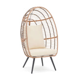 JOIVI Wicker Egg Chair, Outdoor Indoor Oversized Stationary Egg Chair with Stand and Cushions, Large Egg Basket Chair