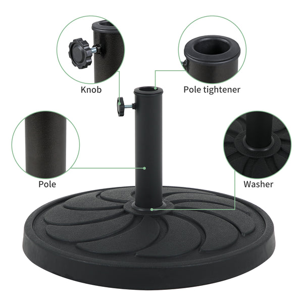 Patio Market Umbrella Base, 40lbs Heavy Duty Round Outdoor Stand, Resin Holder with Petal Pattern, Black