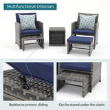 5 Piece Patio Furniture Set, Wicker Outdoor Patio Set with Ottoman and Small Coffee Table, Pillows Included