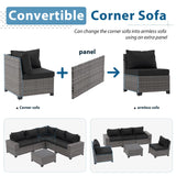 6 Pieces Patio Furniture Conversation Set, Wicker Outdoor Sectional Sofa Set with Coffee Table and Cushions for Deck, Garden, Porch