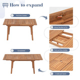 Expandable Wooden Outdoor Dining Set of 5, with Textilene Fabric Chairs, 4-8 Seater Patio Furniture, Adjustable Feet, Wood Table with Umbrella Hole