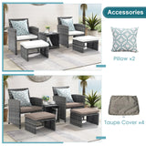 5 Piece Patio Furniture Set, Wicker Outdoor Patio Set with Ottoman and Small Coffee Table, Pillows Included