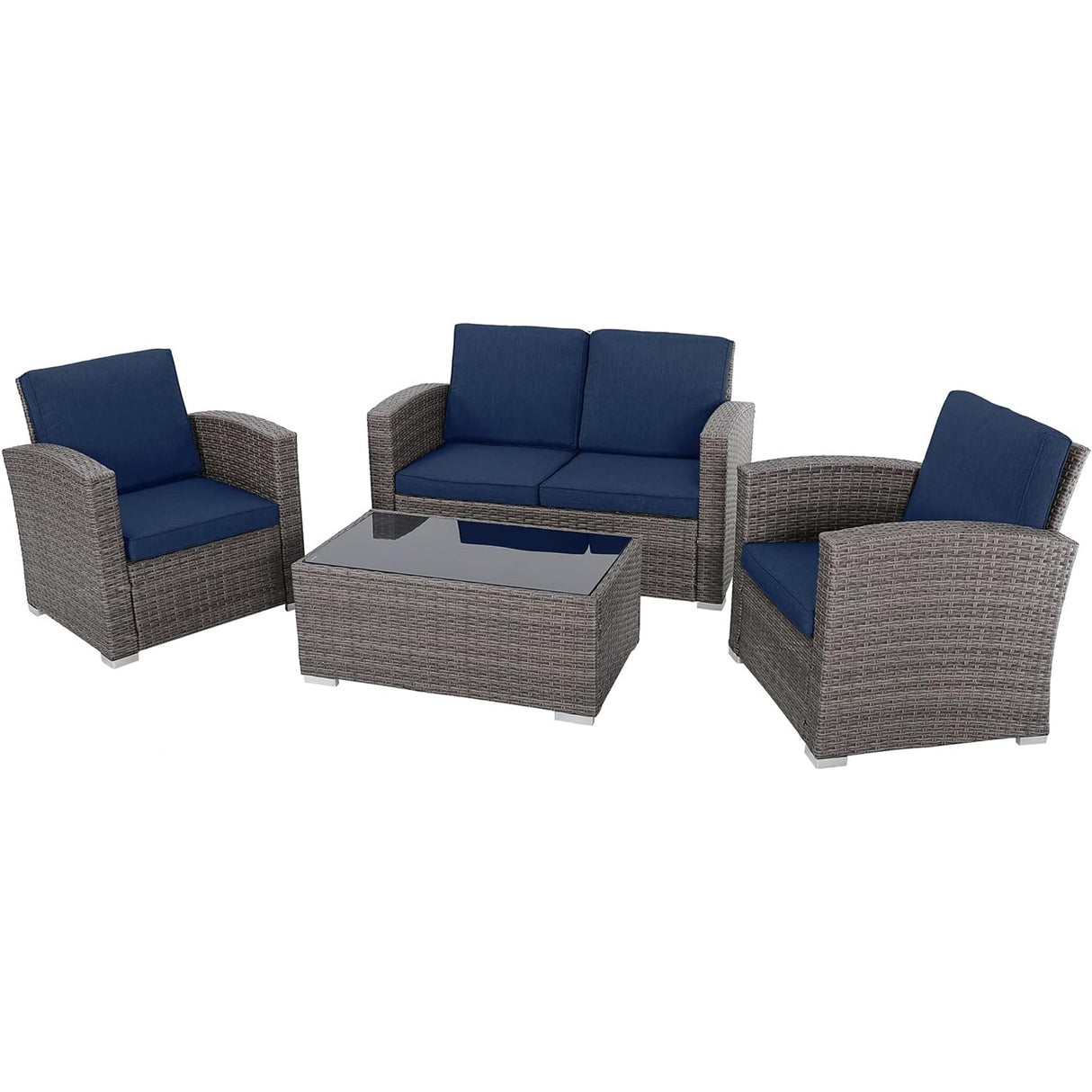 JOIVI 4 Piece PE Rattan Sectional Seating Group