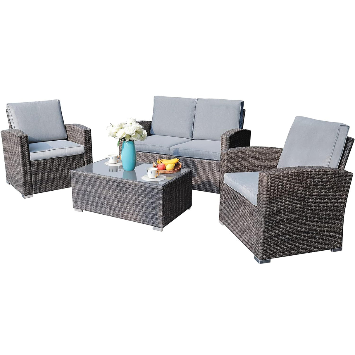 JOIVI 4 Piece PE Rattan Sectional Seating Group