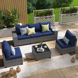 JOIVI 6 Pieces Patio Furniture Conversation Set, Wicker Outdoor Sectional Sofa Set with Coffee Table and Cushions