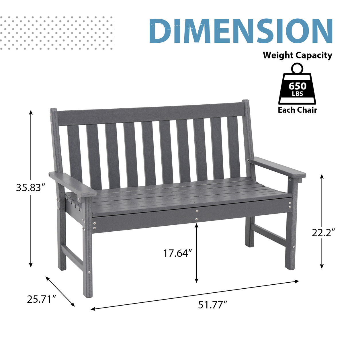 JOIVI Outdoor Patio Bench, Patio Bench for 2 Person with Armrest and Backrest