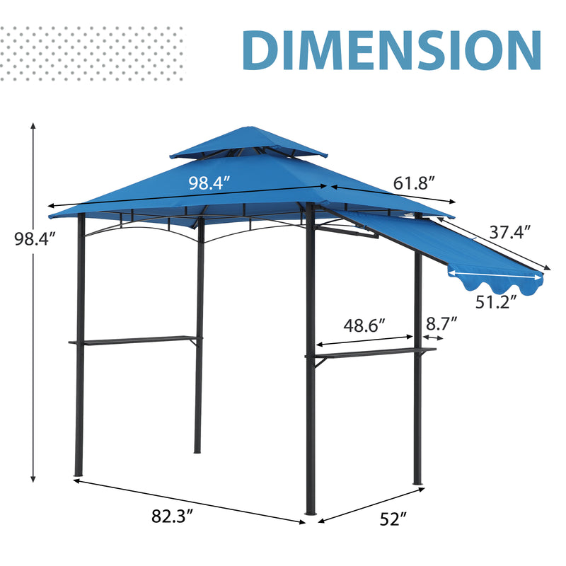 COBANA 8’ x 5’ Grill Gazebo, Double Tiered Patio Outdoor BBQ Gazebo Grill Canopy Shelter with Adjustable Side Awning
