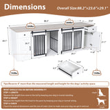 JOIVI 88" Dog Crate Furniture with Double Sliding Barn Doors & Drawers for 2 Dogs, Indoor Wooden Dog Kennel with Removable Divider