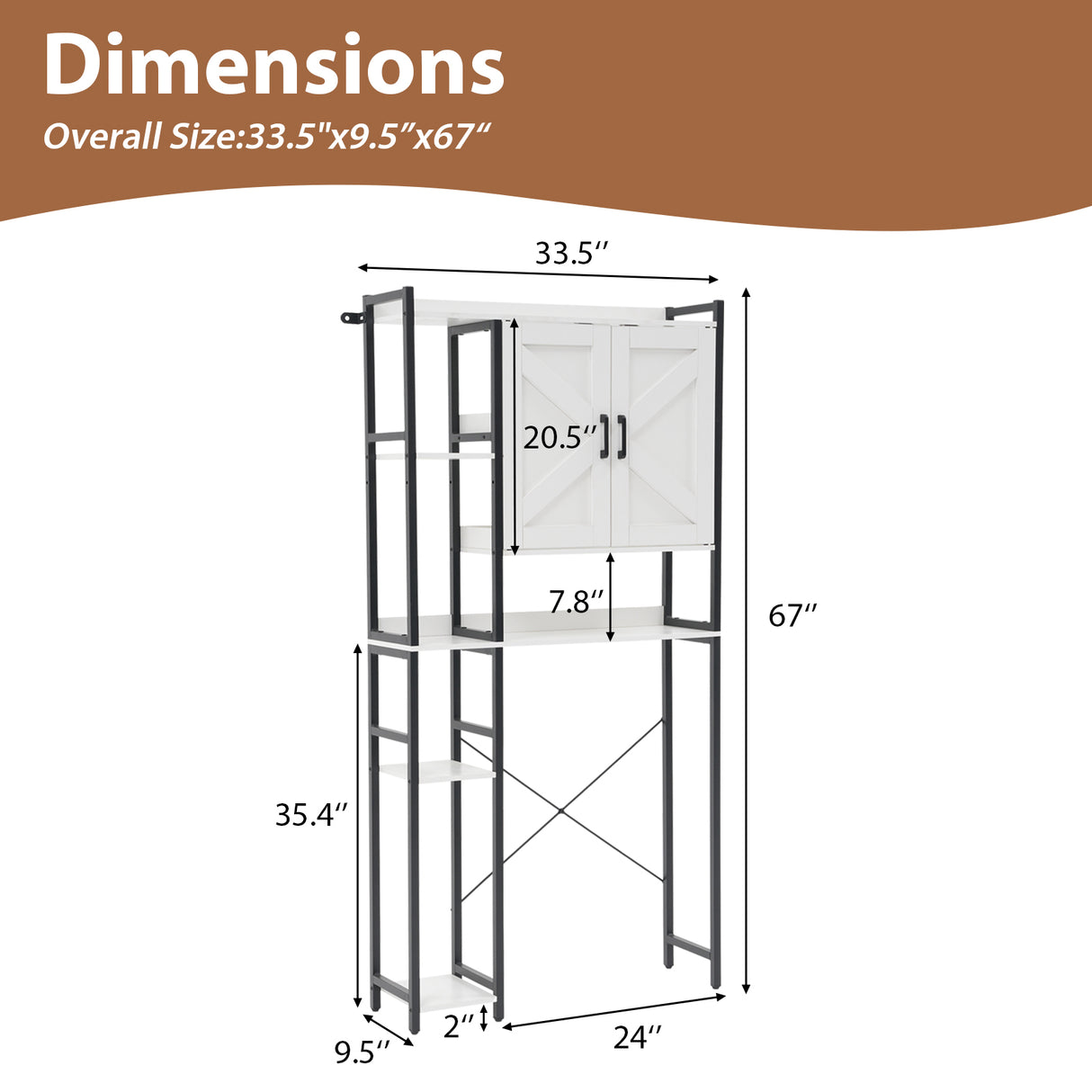 JOIVI Over The Toilet Storage Cabinet, Over Toilet Bathroom Organizer with Adjustable Shelf and Double Doors