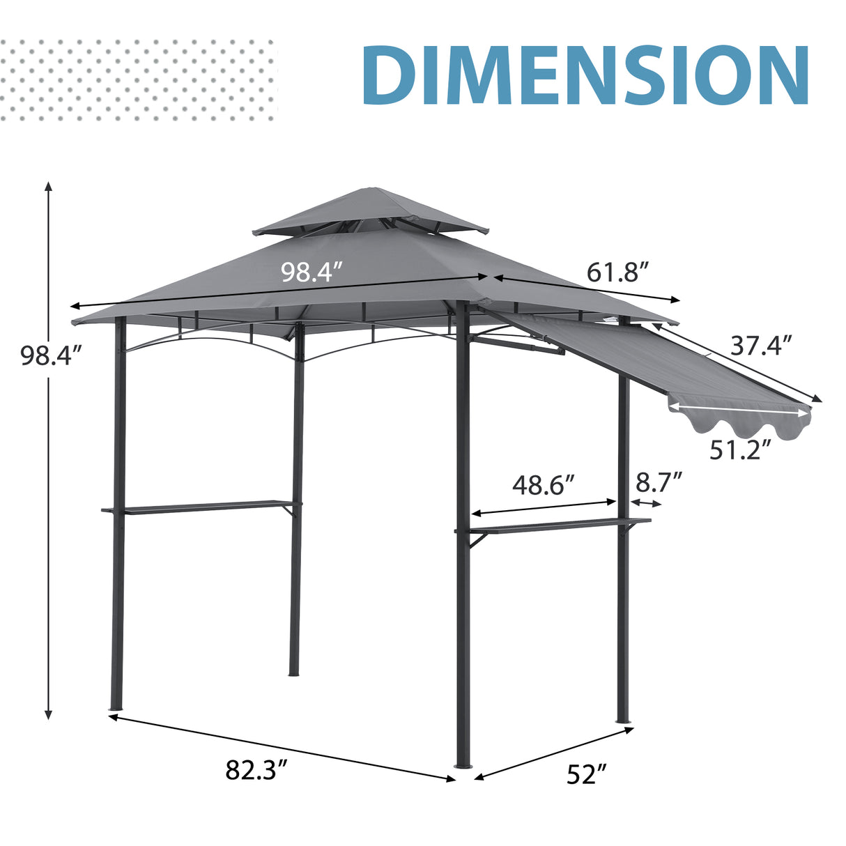 JOIVI 8’ x 5’ Grill Gazebo, Double Tiered Patio Outdoor BBQ Gazebo Grill Canopy Shelter with Adjustable Side Awning