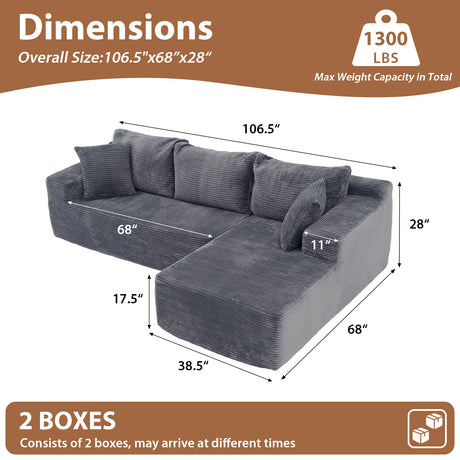 JOIVI Indoor Modular Sectional Sofa, 106" Corduroy Cloud Couch L Shaped Sofas with Deep Seat, Comfy Fluffy Plush Couches, No Assembly Required, Right Chaise