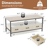 JOIVI 2-Tier Coffee Table with Storage Shelf and 3 Drawers, 46.3" Rectangular Center Table Wood Top for Living Room
