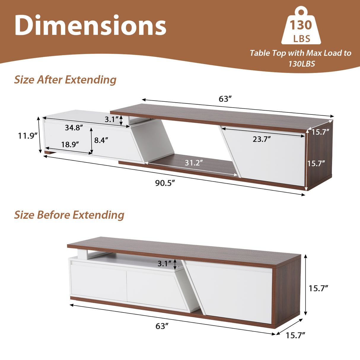 JOIVI Extendable LED TV Stand, Modern Entertainment Center with 2 Drawers, Sliding Tabletop Media Console with Storage Cabinet for Living Room