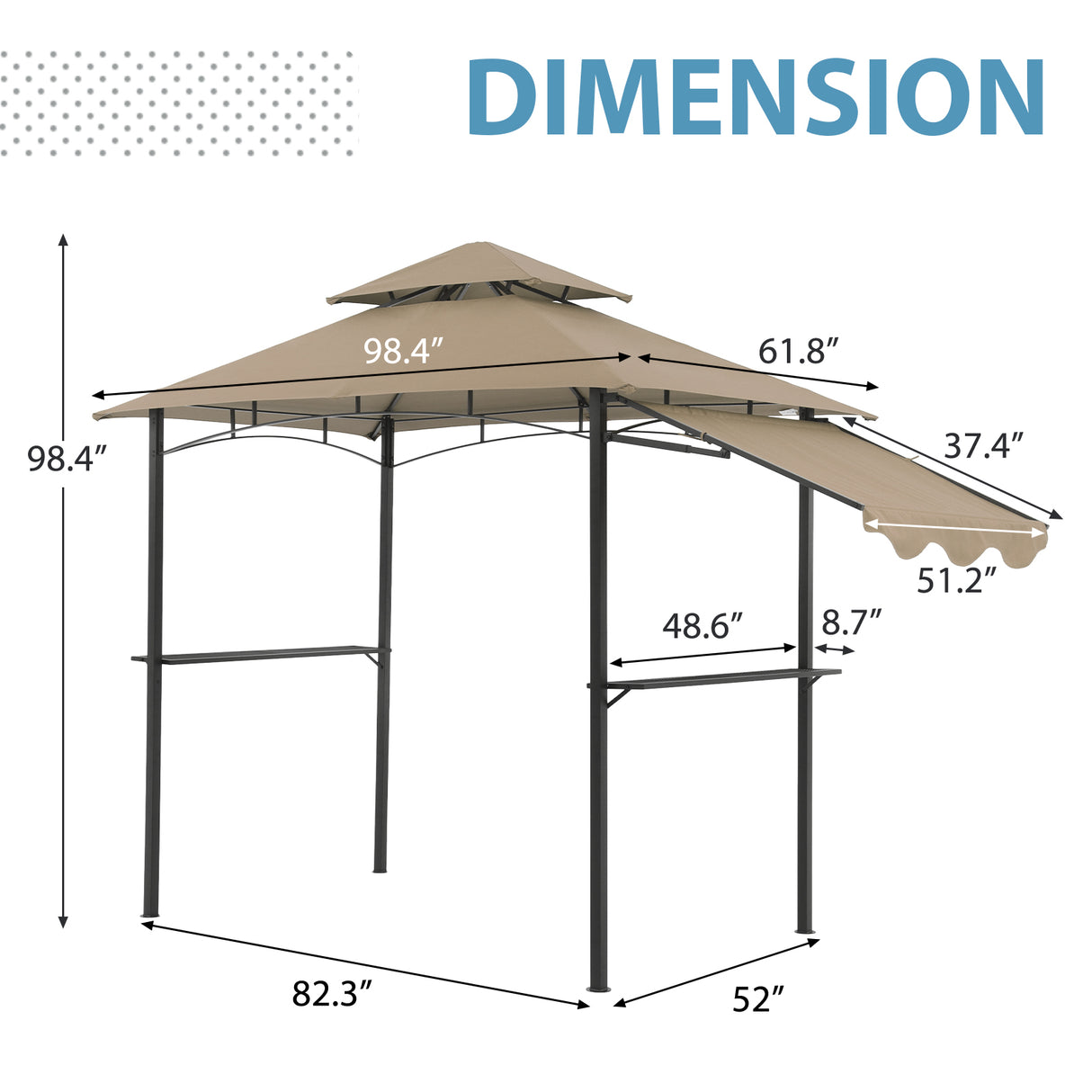 JOIVI 8’ x 5’ Grill Gazebo, Double Tiered Patio Outdoor BBQ Gazebo Grill Canopy Shelter with Adjustable Side Awning