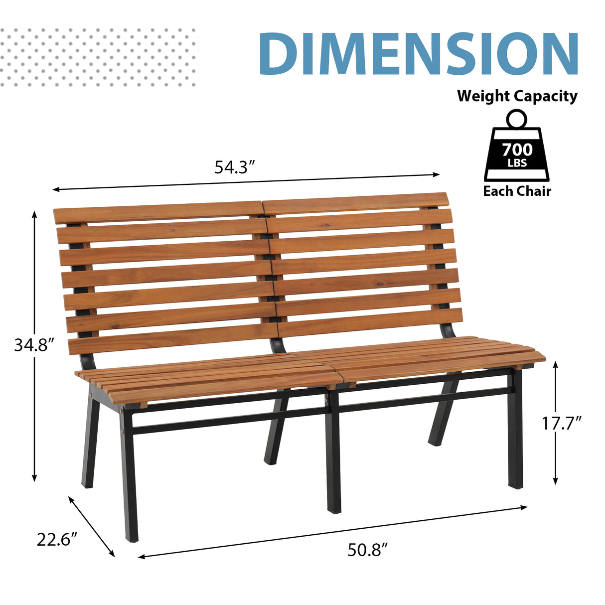 COBANA Patio Outdoor Garden Bench, Natural Acacia Wood Park Bench for 2 Person, Garden Seat with Slatted Backrest for Outside Backyard, Front Porch, Deck