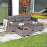 3 Pieces Patio Conversation Set, PE Wicker Rattan Outdoor Furniture Set, 2 Ways Small Sectional Sofa with Cushions, Tempered Glass Coffee Table
