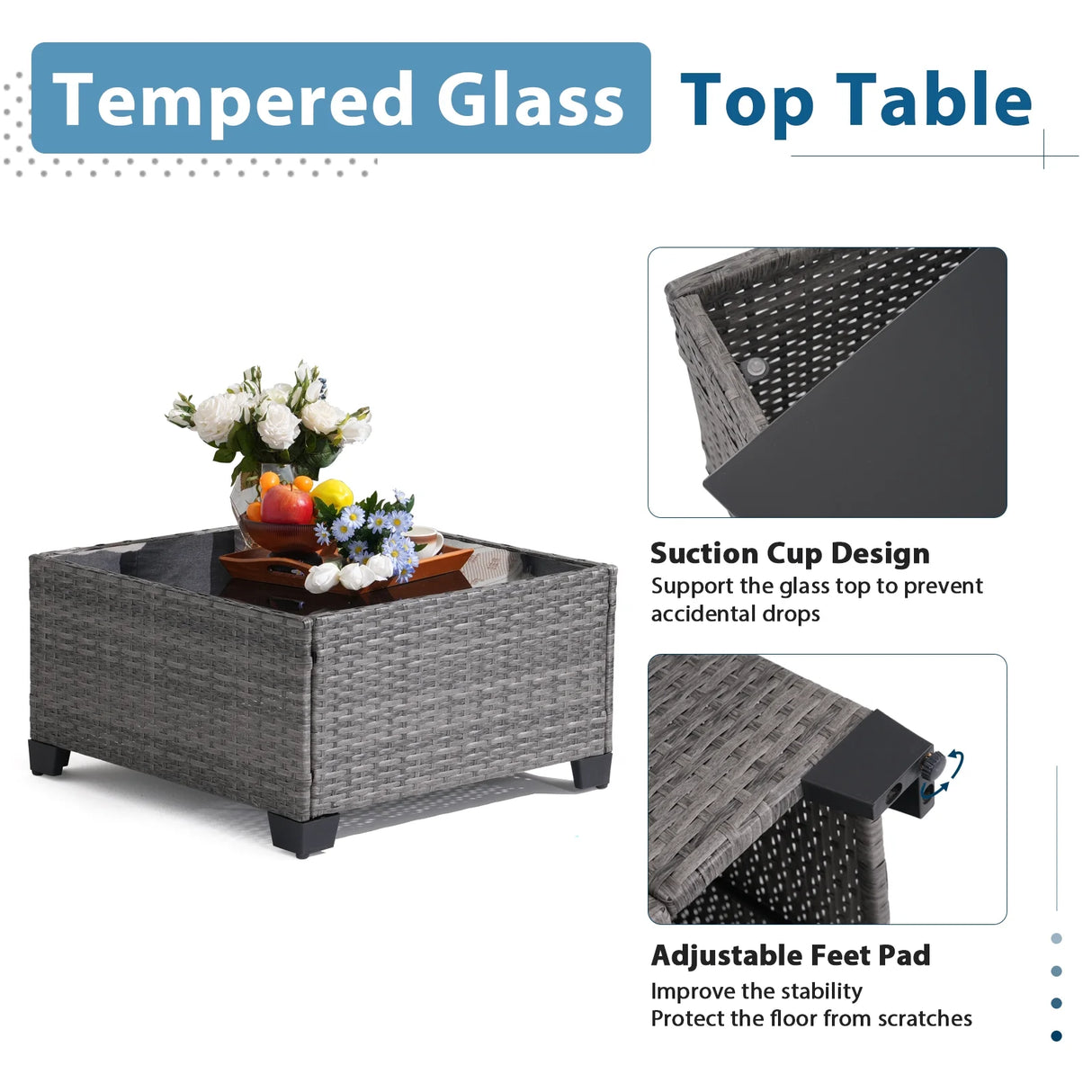 6 Pieces Patio Furniture Conversation Set, Wicker Outdoor Sectional Sofa Set with Coffee Table and Cushions for Deck, Garden, Porch