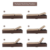 JOIVI Outdoor Chaise Lounge Chairs, Brown Wicker Rattan Adjustable Position Sun Lounger with Removable Beige Cushions- Set of 2