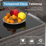 3 Pieces Patio Conversation Set, PE Wicker Rattan Outdoor Furniture Set, 2 Ways Small Sectional Sofa with Cushions, Tempered Glass Coffee Table