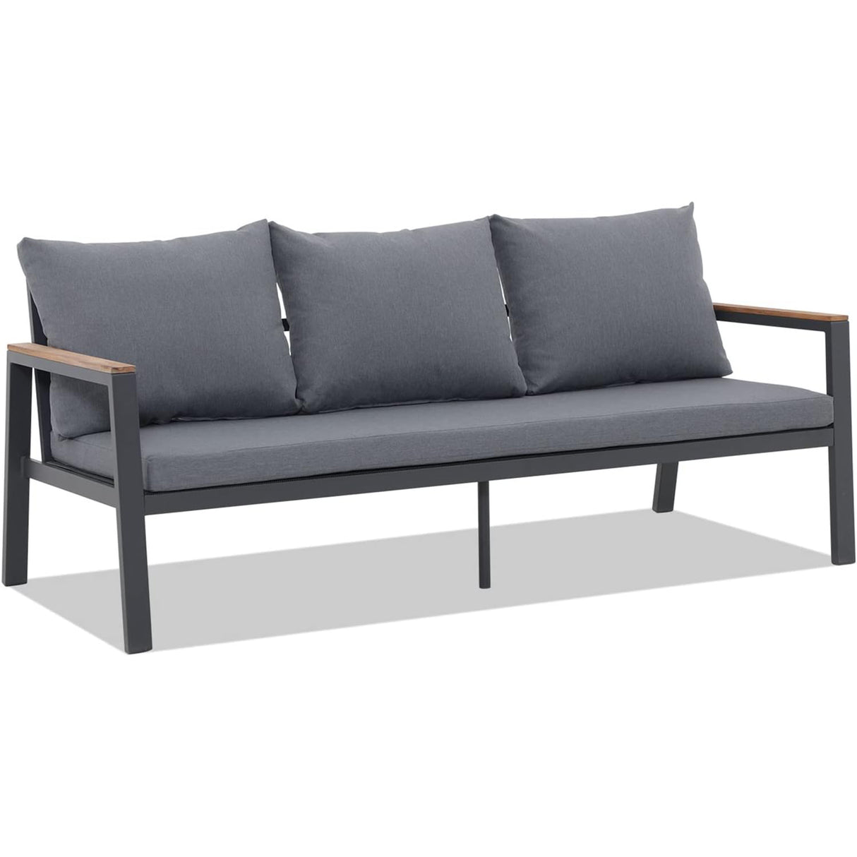 3-seat Aluminum Outdoor Sofa with Teak Arms