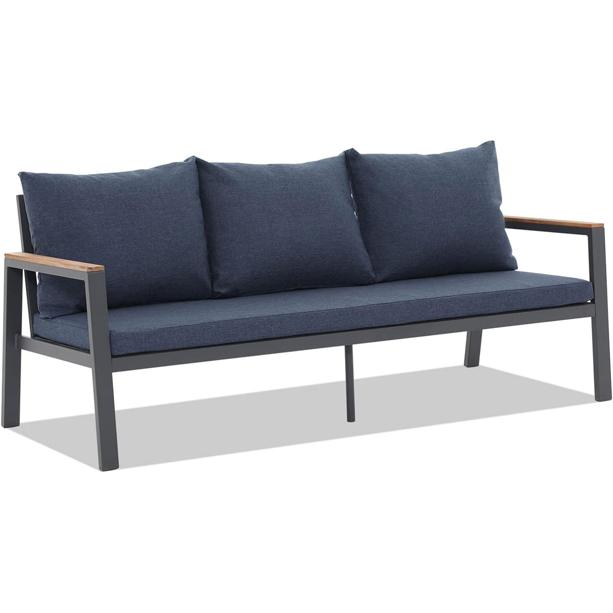 3-seat Aluminum Outdoor Sofa with Teak Arms