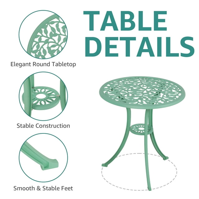 JOIVI Patio Bistro Table Set, 3 Piece Outdoor Rust-Resistant Cast Aluminum Dinning Retro Table and Chair, Mint