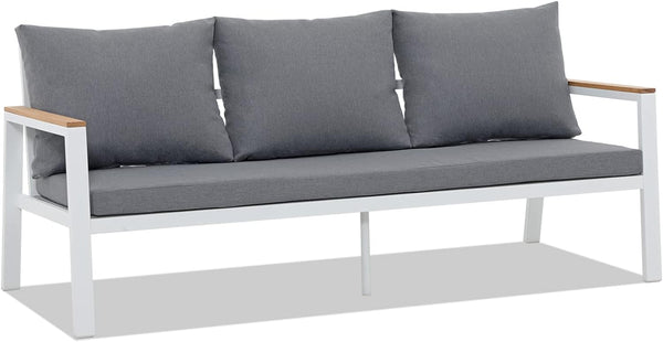 3-seat Aluminum Outdoor Sofa with Teak Arms