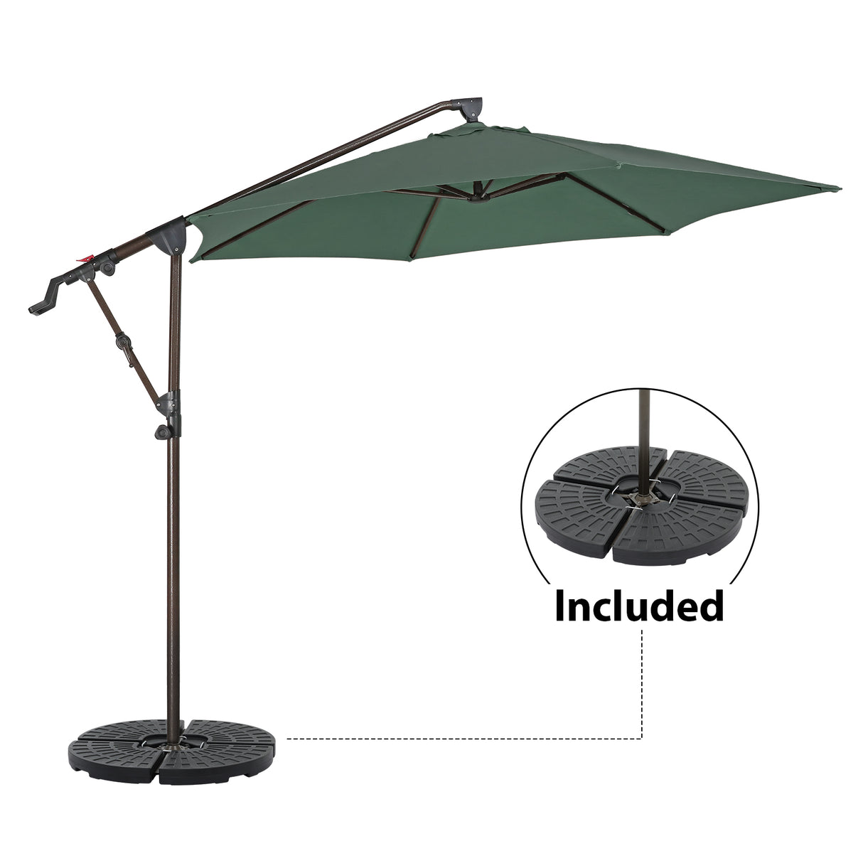 10ft Offset Patio Umbrella with Base Included, Hanging Outdoor Umbrella with Water Sand Filled Umbrella Stand Weights