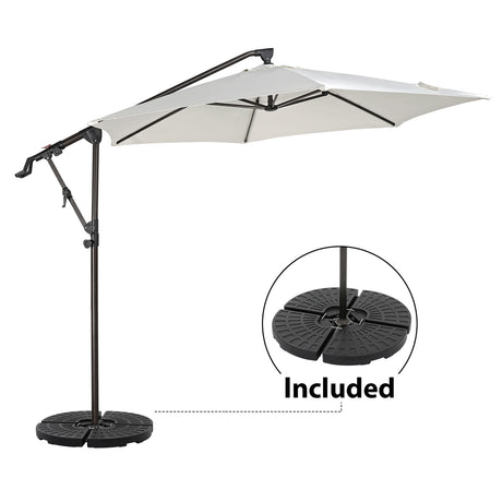 10ft Offset Patio Umbrella with Base Included, Hanging Outdoor Umbrella with Water Sand Filled Umbrella Stand Weights