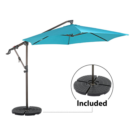 10ft Offset Patio Umbrella with Base Included, Hanging Outdoor Umbrella with Water Sand Filled Umbrella Stand Weights