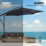 10ft Offset Patio Umbrella with Base Included, Hanging Outdoor Umbrella with Water Sand Filled Umbrella Stand Weights